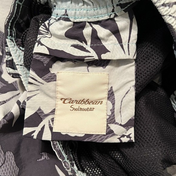 Caribbean Swimwear Large Gray Elastic Waist Drawstring Swim Board Shorts Mesh - Picture 8 of 10